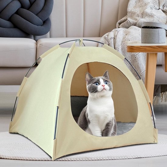 Ruime Katten Tent voor Grote Katten en Honden - Ademend, Wasbaar en Lichtgeel - Ideaal voor Binnengebruik en Comfortabele Schuilplek — afbeelding 3
