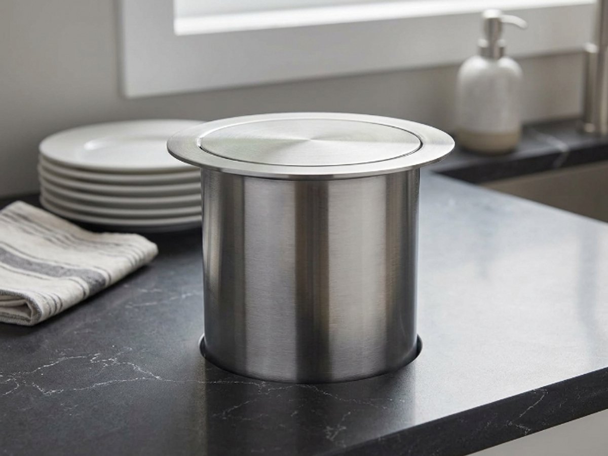 Design Flip-Lid Prullenbak 12L – Ronde/Vierkante RVS Afvalemmer met Drukdeksel voor Badkamer, Keuken & Woonkamer Ganeey