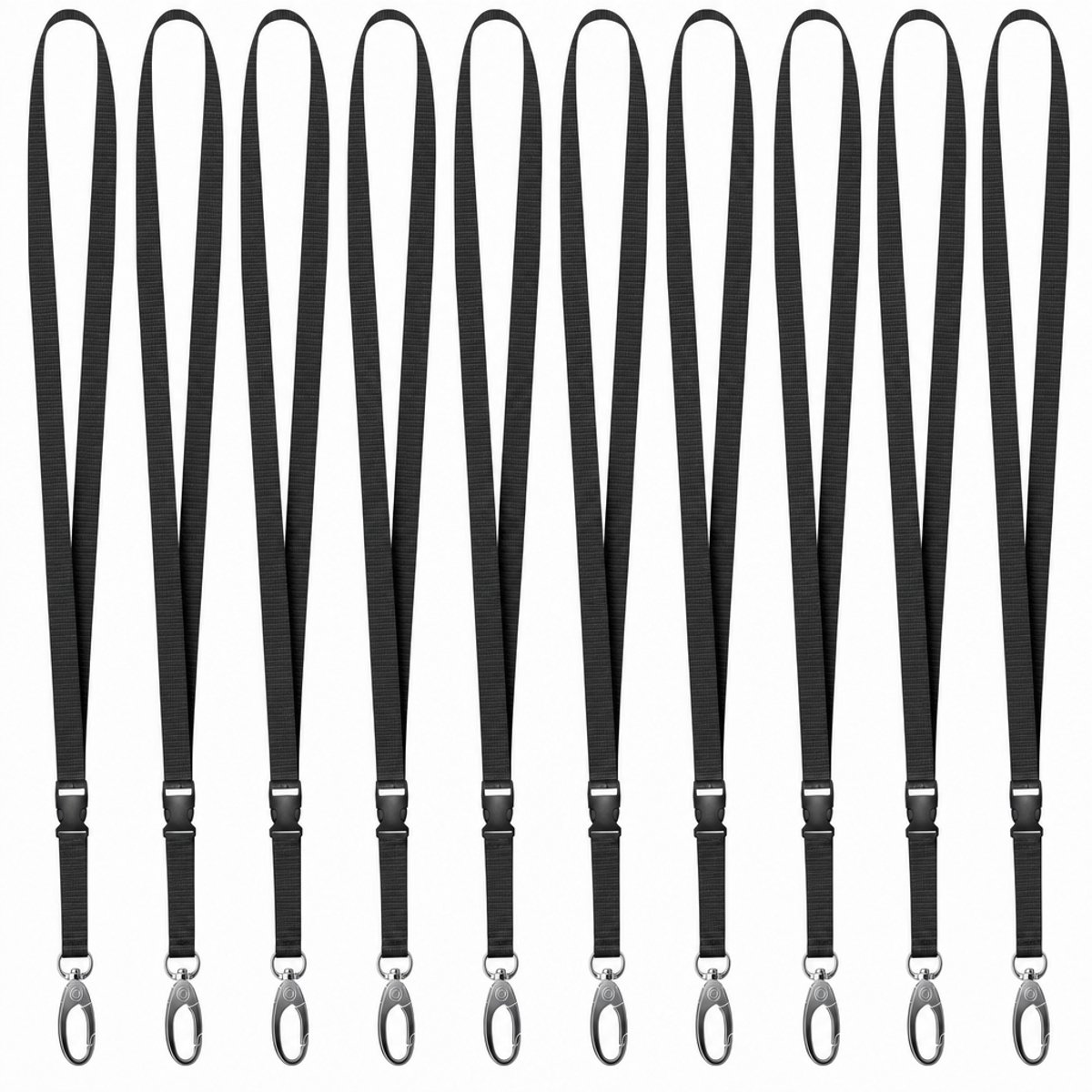 10 Stuks Lanyard Sleutelhangers - Zwart Nekkoord - Keycord voor Pashouder - Kaarthouder met Keykoord - Badge Houder voor Kaart/Sleutels - Telefoon/GSM Koord - Sleutelkoord - Universeel ID Pashouder - Telefoonkoord