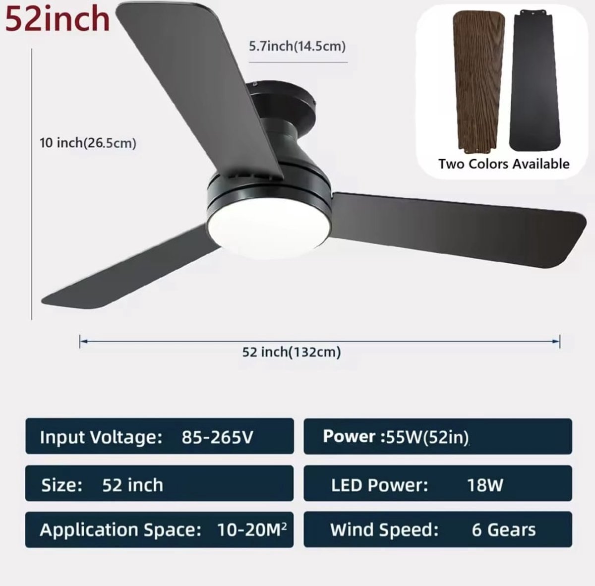 Plafondventilator 3 blad Ø132cm wit - stille ventilator – top kwaliteit - energie zuinig – met remote - ventilator voor laag plafond - 6 snelheden – beste alternatief voor airco - zomer en winter stand – witte ventilator thumbnail 5