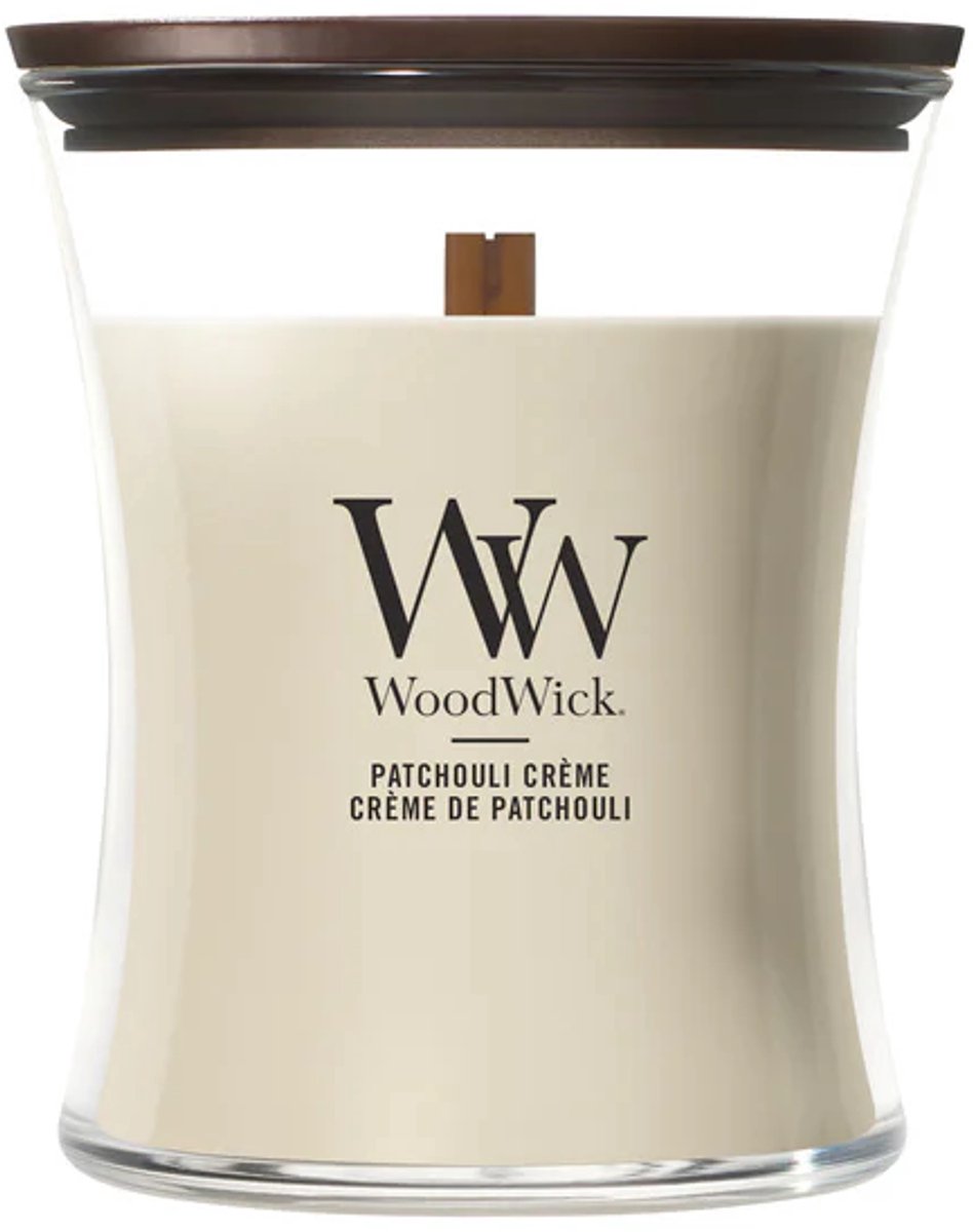 WoodWick Hourglass Medium Geurkaars - Patchouli Créme - 60 branduren Roze
