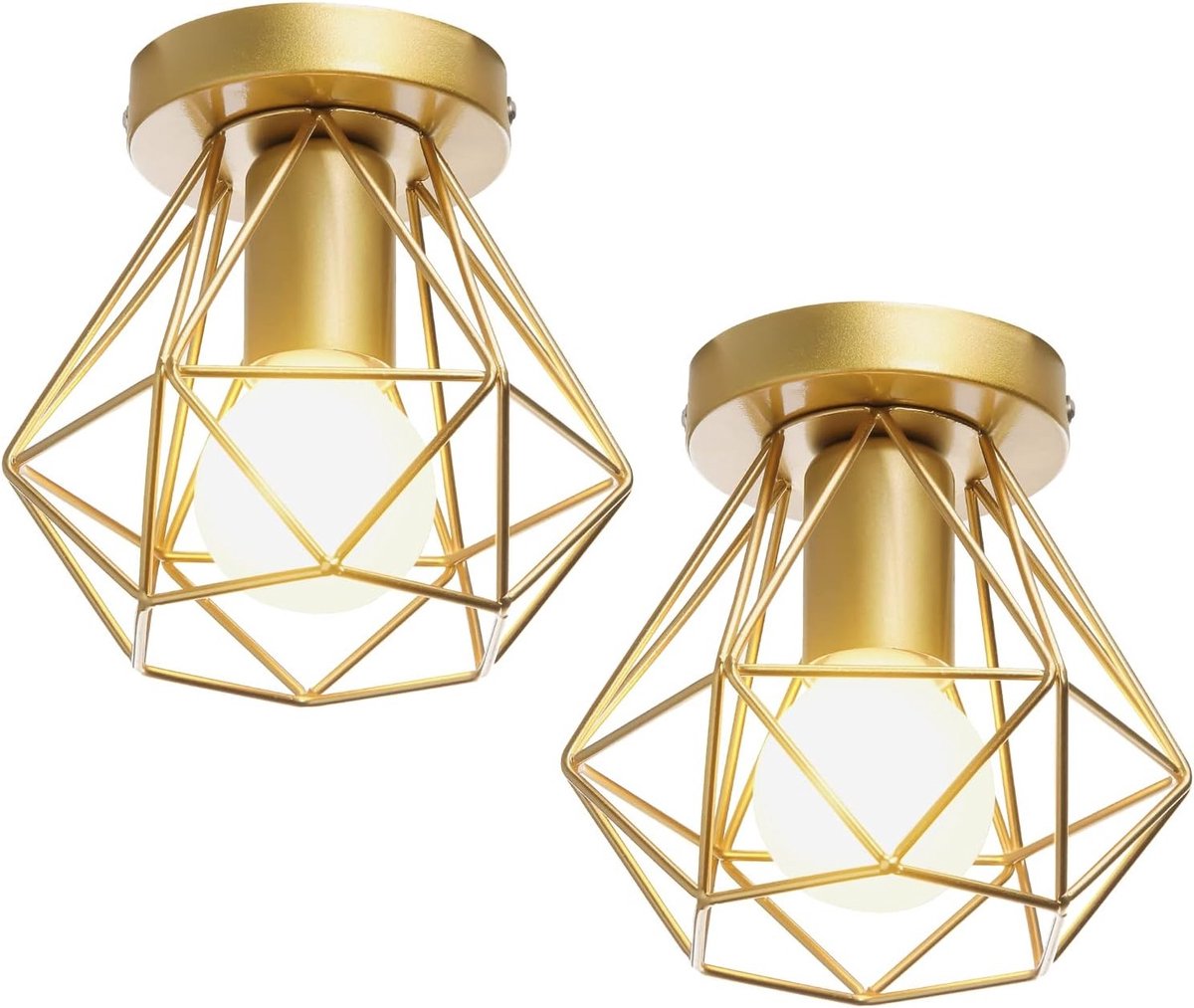 Retro Industriële Plafondlampen in Geometrisch Kooi Ontwerp, Vintage 16 cm, Metalen Lampenkap voor Hal, Slaapkamer en Keuken, Set van 2