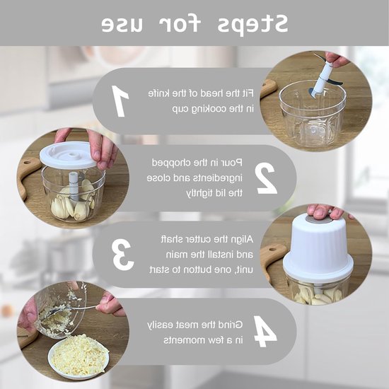 Elektrische Multi-Functionele Uienhakker 400ml - Groente- en Vleeshakker voor Uien, Knoflook en Meer van Merkloos — afbeelding 4