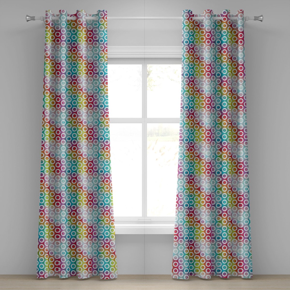 ABAKUHAUS Digitaal Oogjesgordijn, Kleurrijke strepen, Decoratieve 2-Panelen Raamgordijnen voor de Slaapkamer Woonkamer, 280 cm x 225 cm, Mee