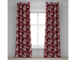 ABAKUHAUS rood-wit oogjesgordijn, decoratieve 2-panelige raamgordijnen voor de slaapkamer en woonkamer, 280cm x 225cm, bordeauxrood wit