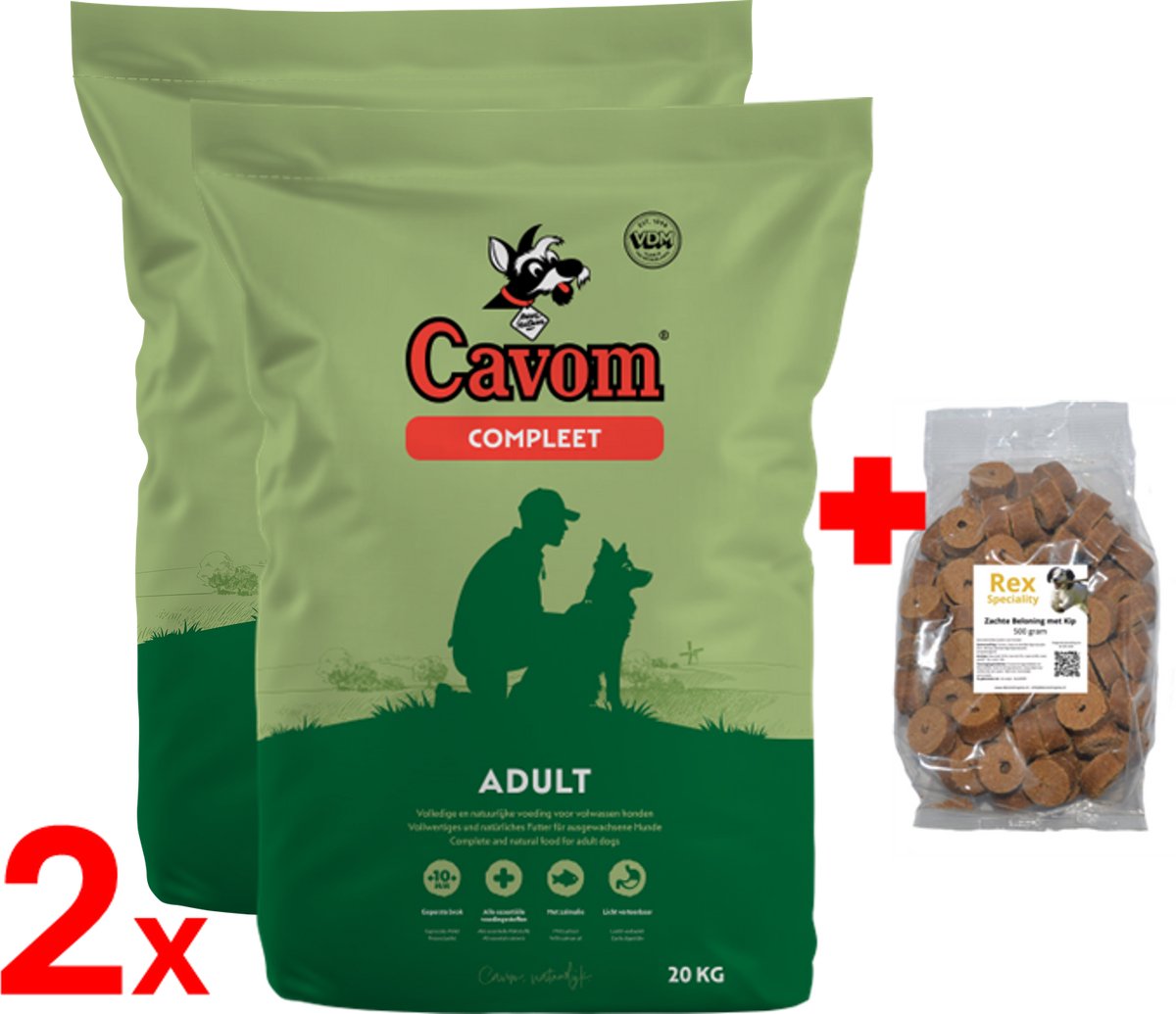 Cavom Cavom compleet Adult - geperste brokken - 20kg met zachte beloning rund 200 gram