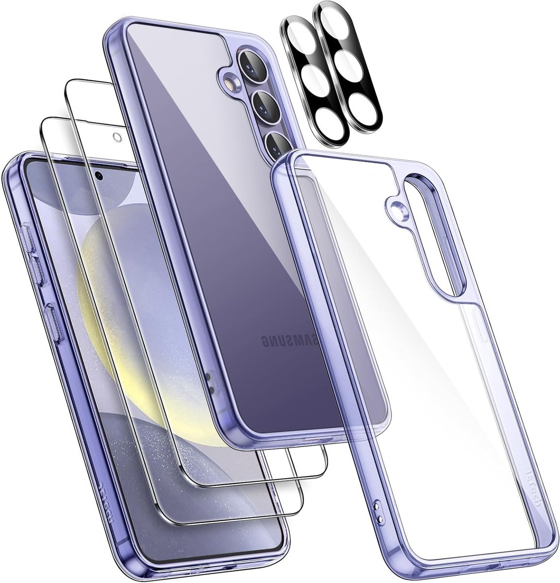5 in 1 Hoes voor Samsung Galaxy S24 5G met 2 Stuks Gehard Glas Screen Protector en Camera Lens Bescherming, Schokbestendige en Niet-Geelwordende Case (Cobalt Violet)