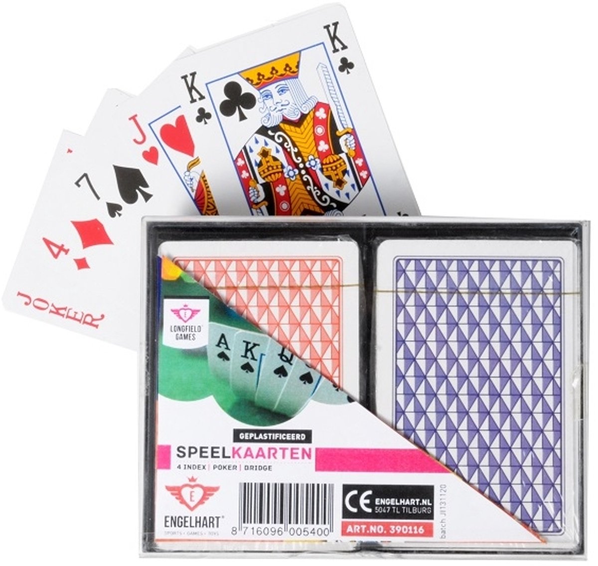 Longfield Speelkaarten – 2 Sets in Kunststof Doosje – 4 Indexen – Duurzaam Kaartspel voor Familiespel & Gezelschapsspellen – Engelhart — afbeelding 8