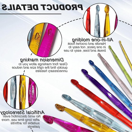 Complete Haaknaalden Set met 31 Stukken, Inclusief 9 Kleurige Haaknaalden en 20 Haakmarkeerders - Perfect voor Beginners en Creatieve Cadeaus voor Moeders, Zussen en Dochters van Merkloos — afbeelding 5