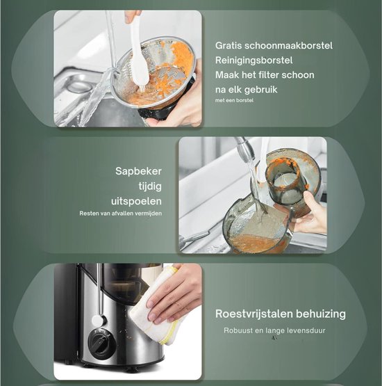 YOR® Sapcentrifuge voor Groenten & Fruit - Juicer met microfilter - Slowjuicer met Grote Vulopening - Fruitpers - 3 Snelheden - BPA-Vrij - Zwart/RVS - Zilver - ‎30cm x 20cm x 18cm van Merkloos — afbeelding 4
