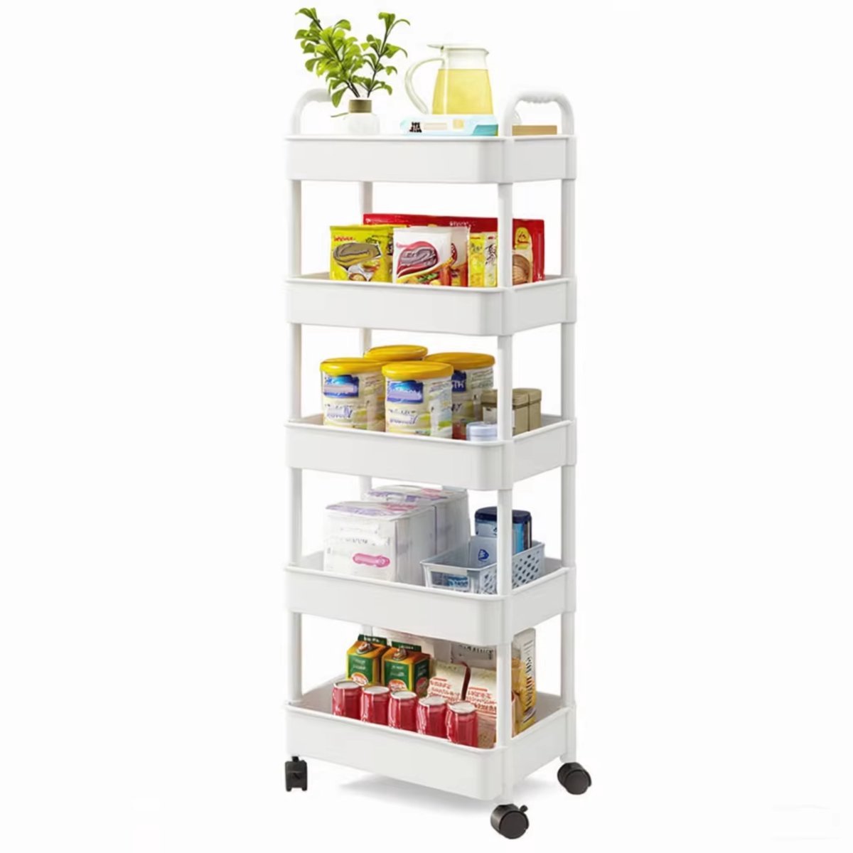 JAQZY Organizer - Opbergrek - Op Wieltjes - 5 Lagen - 41 x 28 x 128 cm - Ruimtebesparend - Mobiel Ontwerp - Compact - Wit