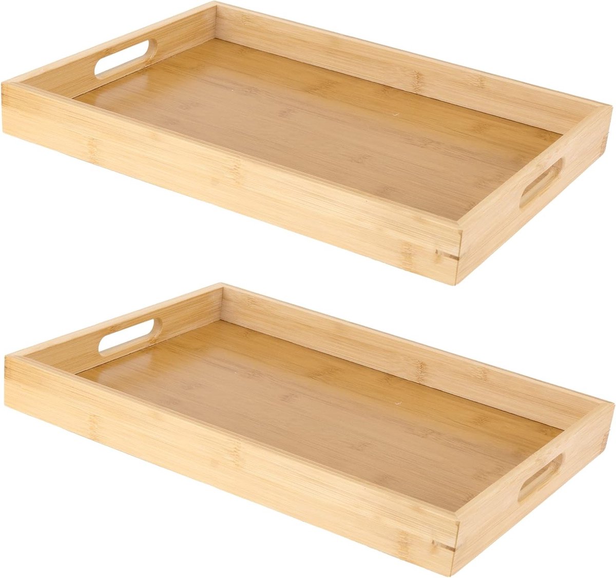 Houten Dienbladen - Serveerschalen met handvat - Ontbijt in bed - Set van twee - 40 x 29 cm
