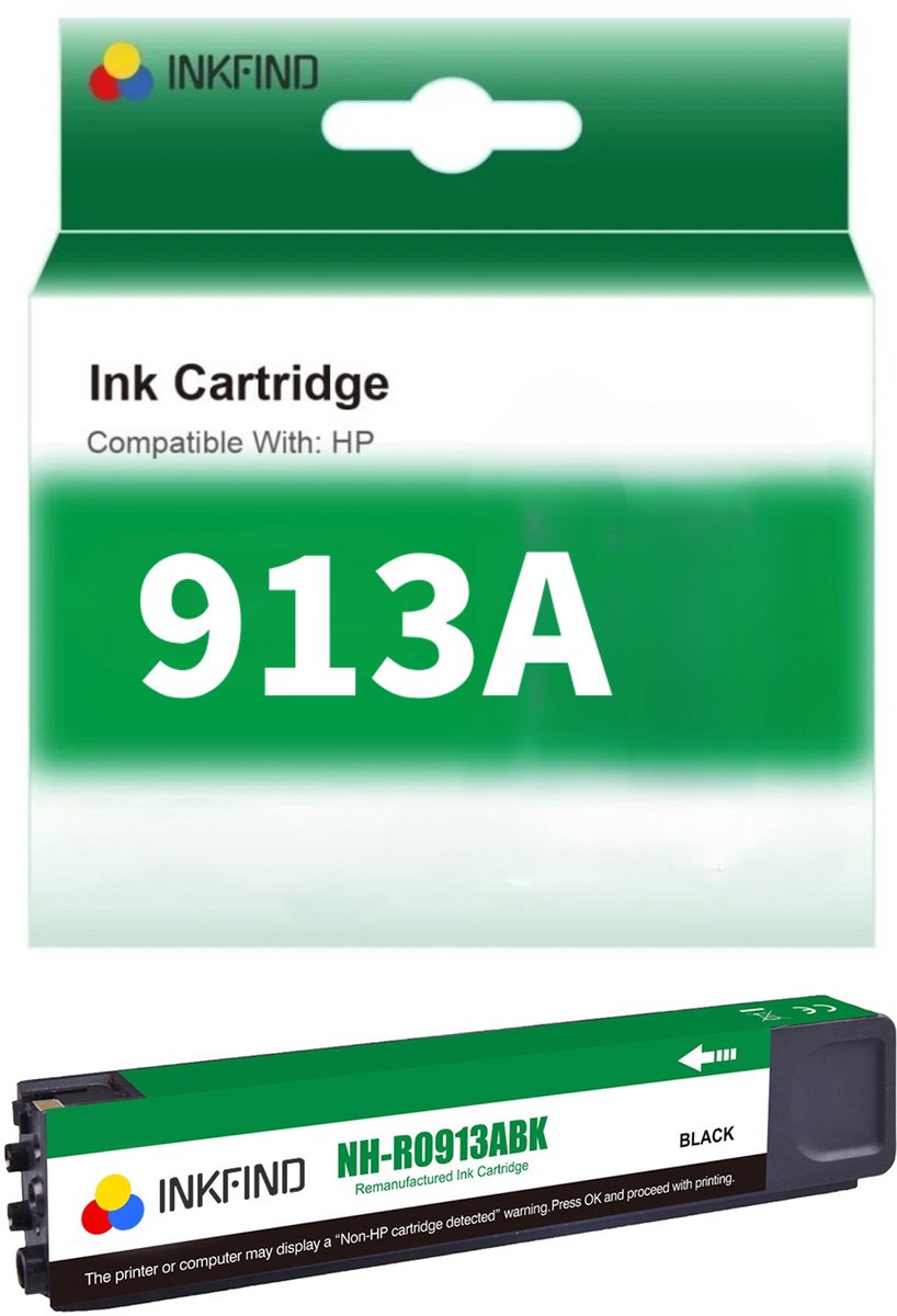 INKFIND 913A Zwart Inktcartridge compatibel met HP913 HP913A HP 913 HP 913A geschikt voor HP PageWide 352dw - 377dn - 377dw - Pro 452dn - HP MFP 477dw - HP MFP 477dwt Hoge Capaciteit - 1-pack Zwart