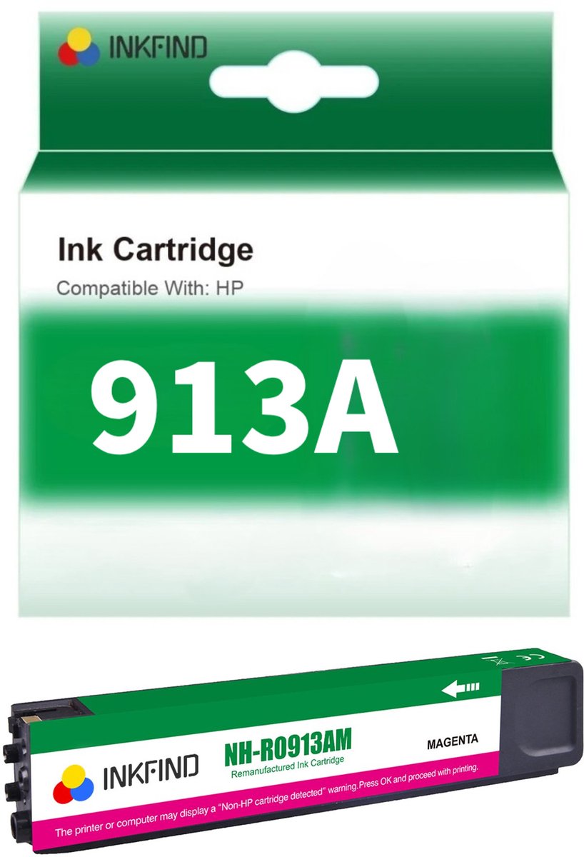 INKFIND 913A Magenta Inktcartridge compatibel met HP913 HP913A HP 913 HP 913A geschikt voor HP PageWide 352dw - 377dn - 377dw - Pro 452dn - HP MFP 477dw - HP MFP 477dwt Hoge Capaciteit - 1-pack Magenta