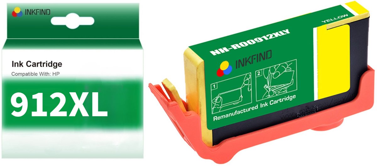 INKFIND 912XL Geel Inktcartridge compatibel met HP912 HP912XL HP 912 HP 912XL 3YL83AE voor HP OfficeJet Pro 8010 8012 8014 8015 8020 8022 8023 8024 8025 Hoge Capaciteit - 1-pack Geel