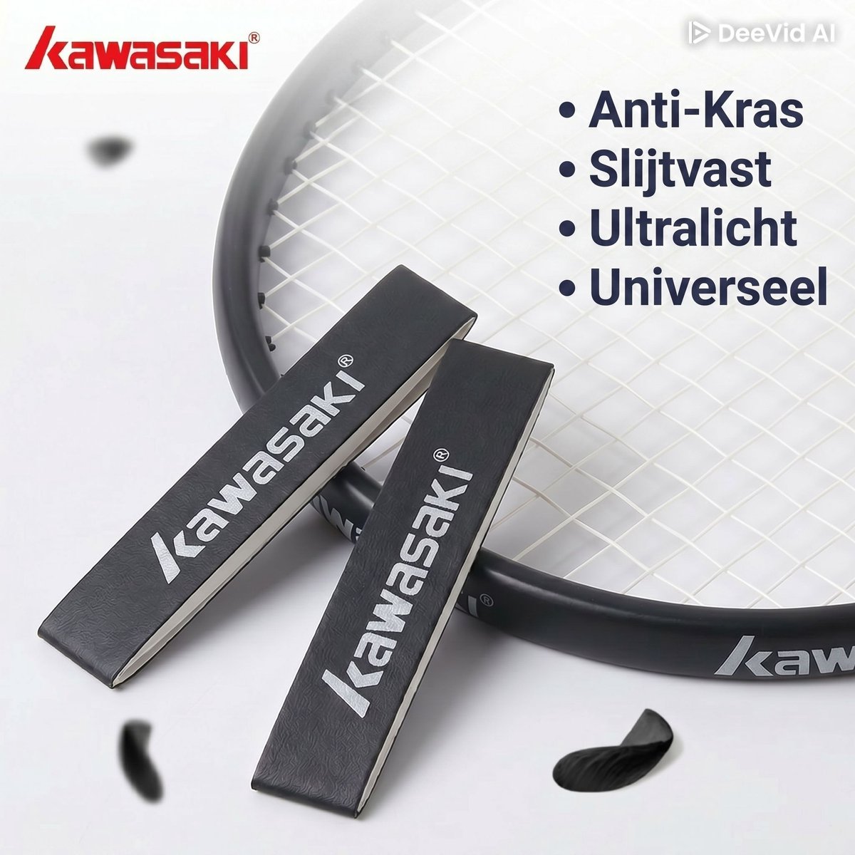 Kawasaki Badminton Racket Head Protection Tape – Slijtvaste Frame Bescherming – Anti‑Kras – Universeel – Zwart(2stuks)