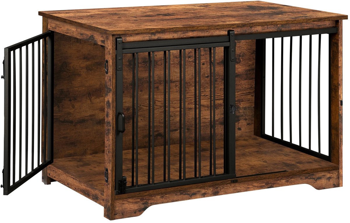 Turold Hondenbench - Bench - Hondenhok - Hondenkooi - Hondenhuis - Hondenkennelmeubel - 2 deuren - 60x100x68cm - Hout - Zwart