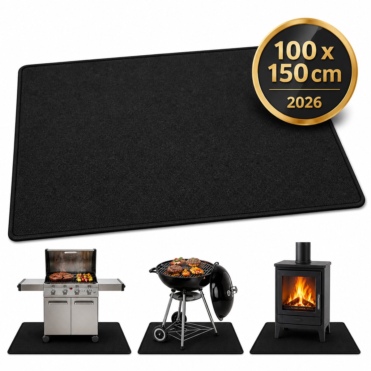 100 x 150 cm, vuurvaste onderlegger, hittebestendig tot 1800 graden Celsius, grilltapijt, vloerbeschermingsmat, grillmatten, vloermat, vuurplaatsmat, outdoor, BBQ-mat voor gasgrill, houtskoolgrill