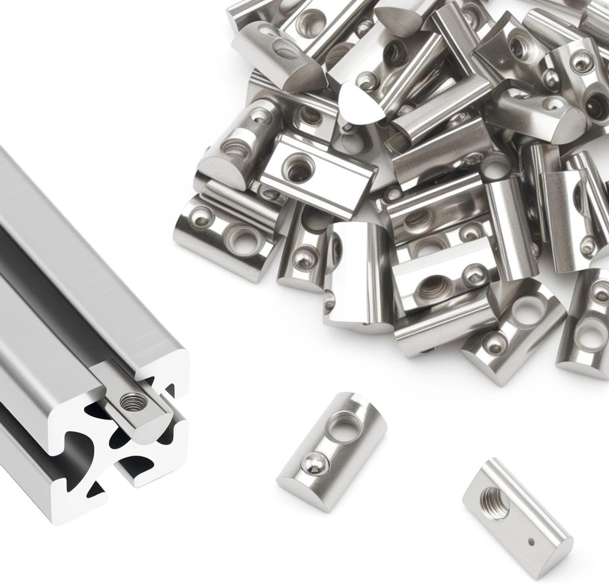 Set van 50 M6 T-nuten met veer van koolstofstaal, profielmoer voor aluminium, groefbreedte 8 mm, geschikt voor aluminium profielen en constructies