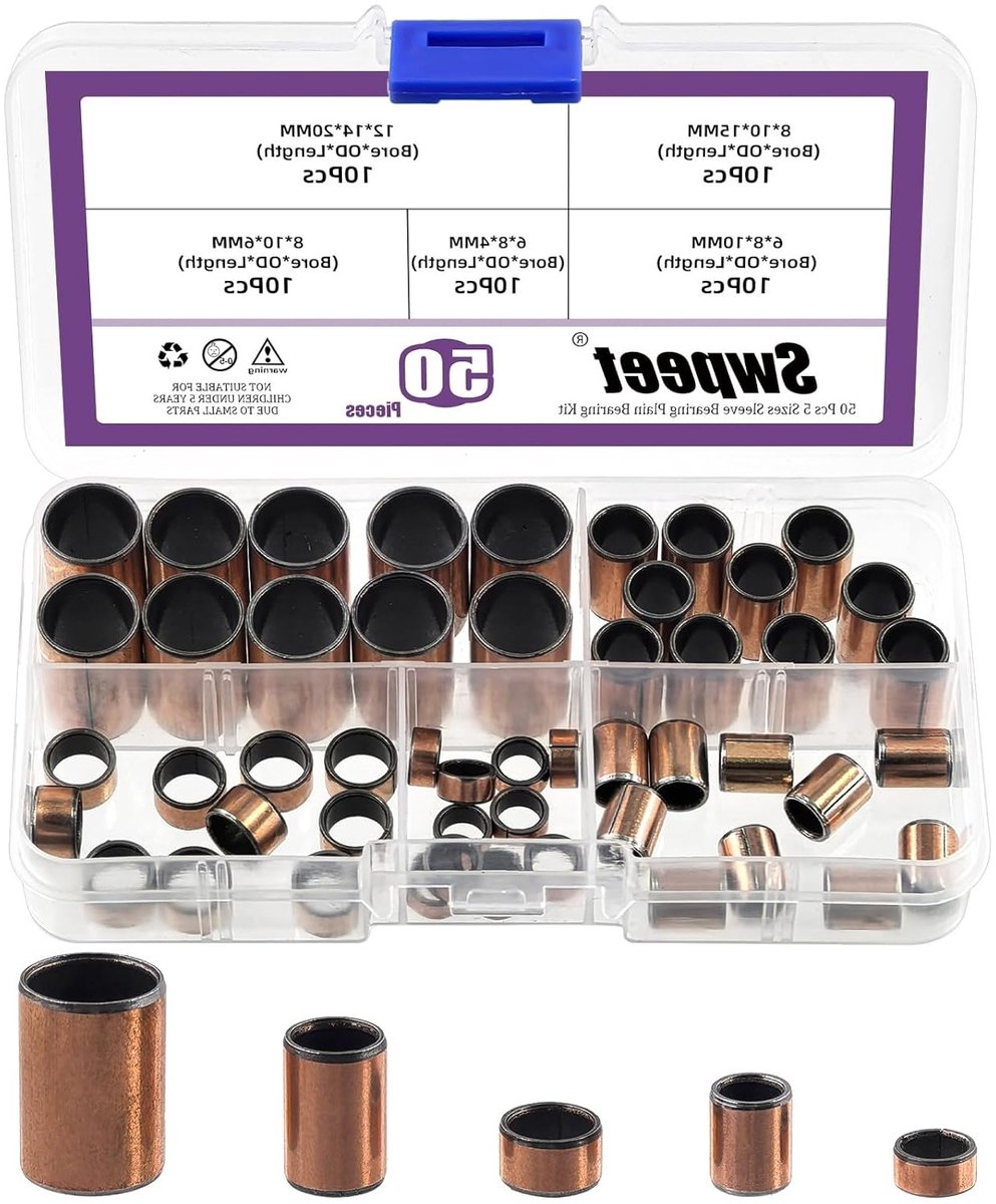 50 stuks Sleeve Bearing Assortiment Kit - 5 maten, Oilless Bushings, Bronzen Sintered Lager voor Diverse Toepassingen