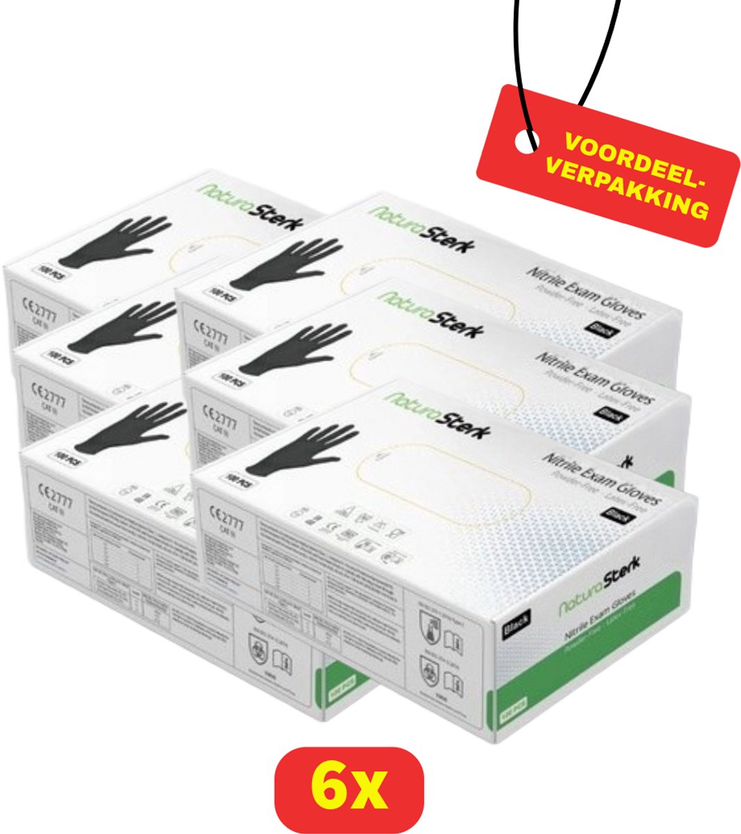 NaturaSterk - Wegwerp Handschoenen - Nitril Handschoenen Maat M - 6x 100 Stuks - Zwart