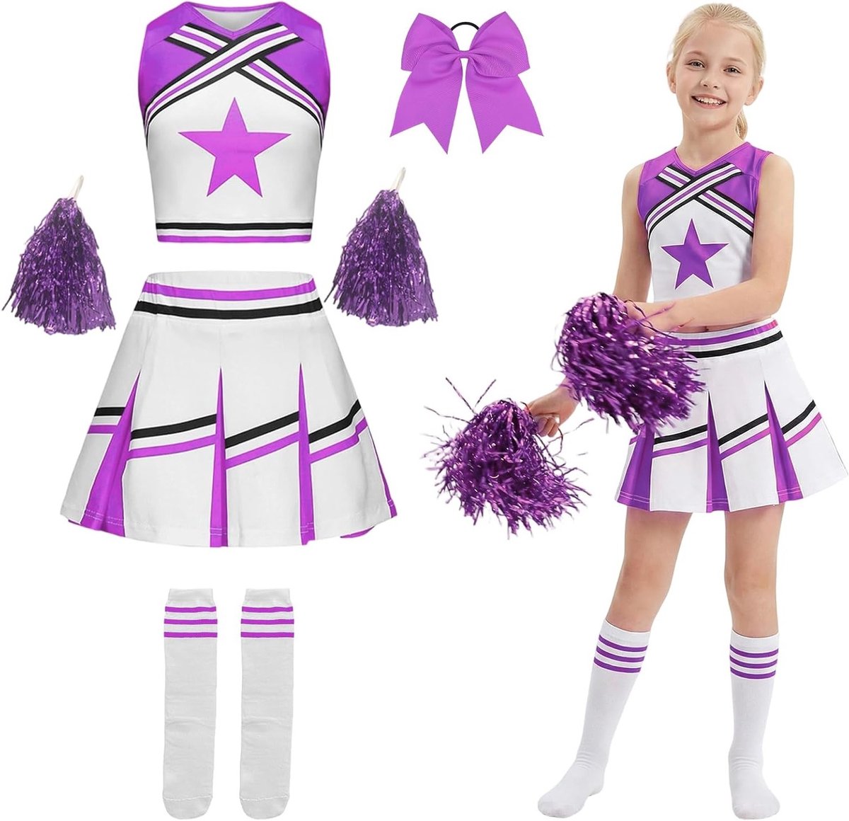 Carnaval Kostuum voor Meisjes met Pompoms en Strik, Perfect voor Halloween en Feestjes
