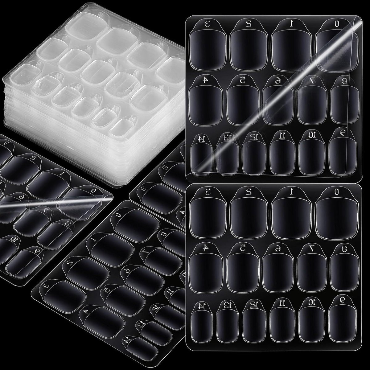 Set van 600 dubbelzijdige transparante plakstrips in 15 maten voor nagels en manicure accessoires