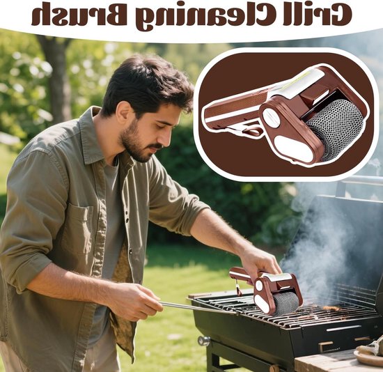Electric Grill Cleaner Without Bristles, Rotating Grill Brush Without Bristles with LED, Stainless Steel 304 Brush Removing Burnt Food Residues, van Merkloos — afbeelding 3