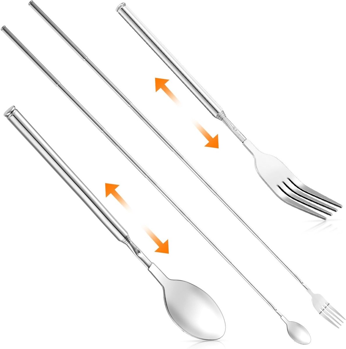 Verstelbare vork en lepel, telescopisch van 20,5-65 cm, roestvrij staal, ideaal voor BBQ, toast en fruit