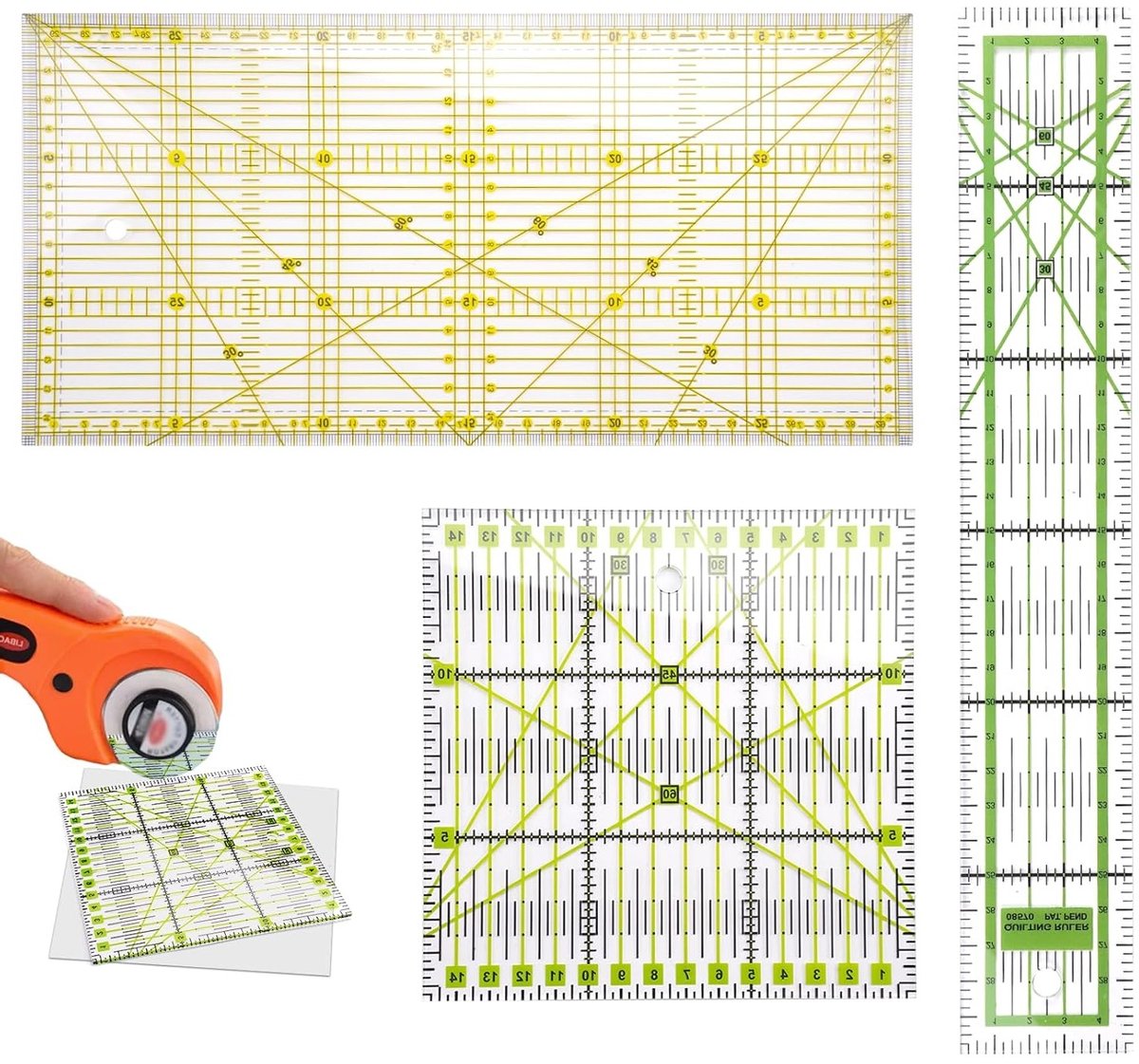 Set van 3 Patchwork Linialen met Hoekindicatoren, Transparant, Ideaal voor Quilten en Creatief Werk, 15 x 30 cm, 15 x 15 cm en 5 x 30 cm