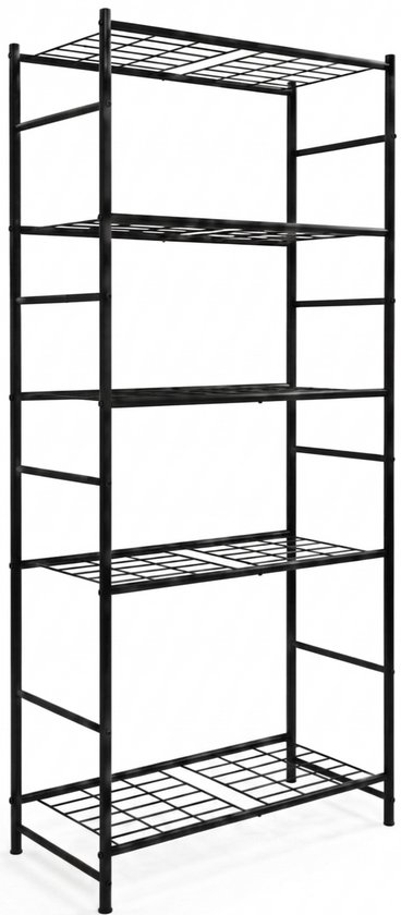 Lumavo Metalen Stellingkast – 500 kg draagkracht – 184×85×32cm – Incl. anti-tip bevestiging – Zwart – Opbergrek – 5 lagen