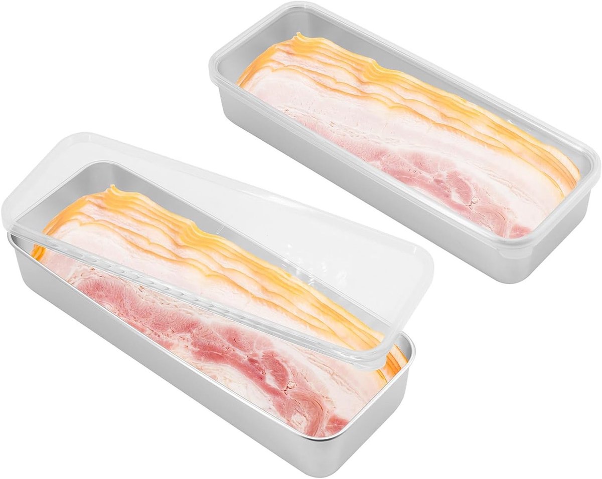 Set van 2 Roestvrijstalen Bewaarbakjes voor Vlees en Deliware met Deksel