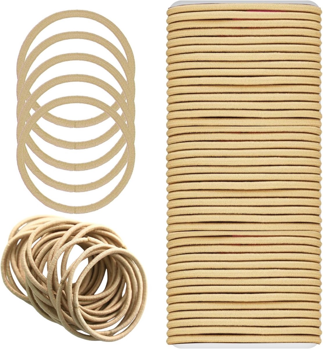 Kleine elastische haarbanden zonder metaal voor vrouwen, meisjes en kinderen - 100 stuks in beige, ideaal voor dagelijks gebruik en haarstyling