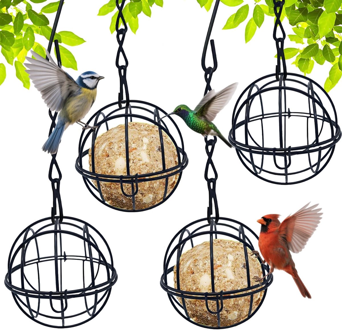 aladdien - Voederschaal voor vogels - Hangen en voeden - Ideaal voor terras of balkon - 4 stuks - Vogelvoederstation - Geschikt voor tuin en kooi