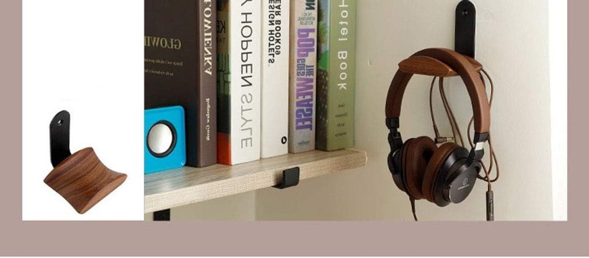 Wandmontage voor Hoofdtelefoons van Walnoot, Geschikt voor Studio en Gaming, Ruimtebesparend en Stijlvol