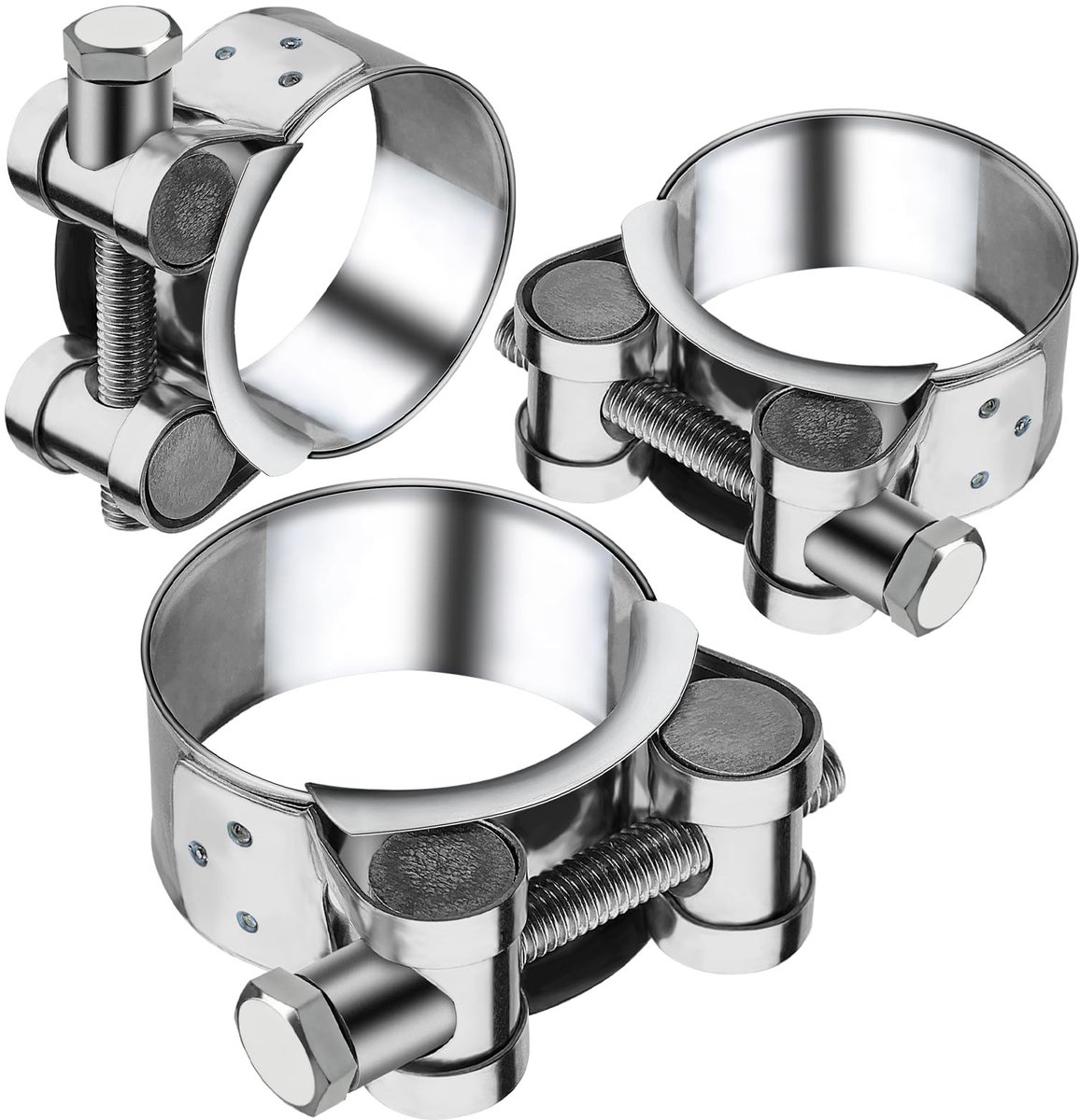 Allecto - Hinge Bolt Clamp - Roestvrijstalen uitlaatklem - 3 Stuks - 23-25mm - Tension Jaws Clamps - Voor motoruitlaten - Zilver