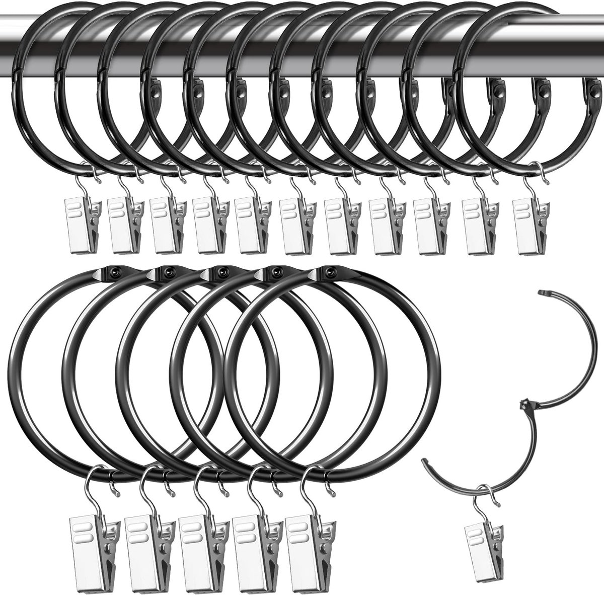NTHProducts - Curtain Rings - Curtain Clips - Voor veelzijdig gebruik - 50mm - Metalen ring - Geschikt voor gordijnen - Zwart