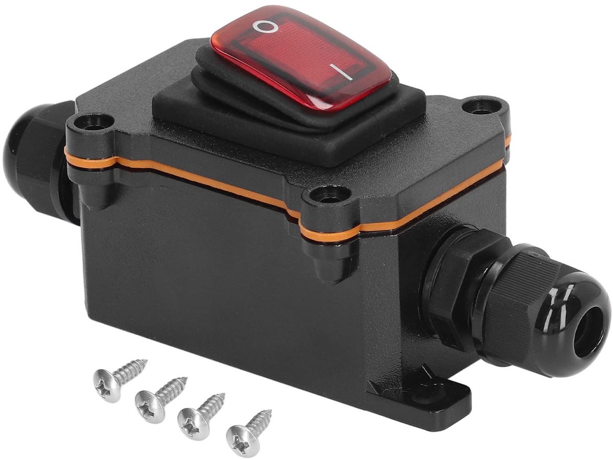 aladdien - Waterdichte Inline Snoerschakelaar - Tuimelschakelaar Aan/uit - Hoge Stroom 16A 250V - Rood - Geschikt voor Buiten - IP65 Waterdicht