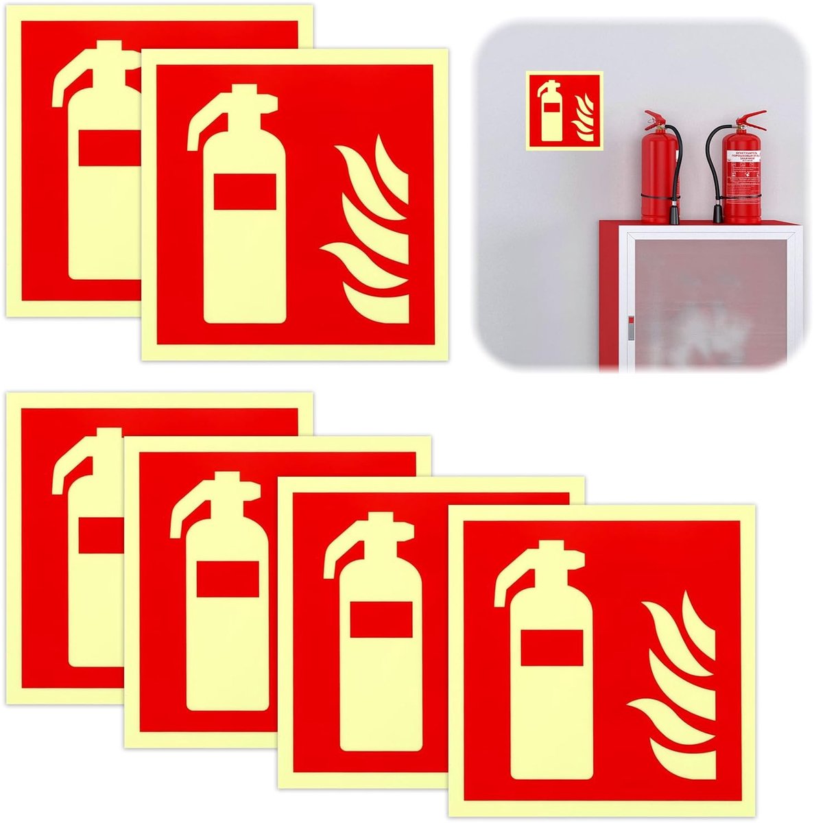 ONF3 - Brandblusser Stickers Set van 6 - Luminous PVC Veiligheidsmarkering - Zelfklevend - Brandveiligheid - Duurzaam - Voor brandblussers - Mul...
