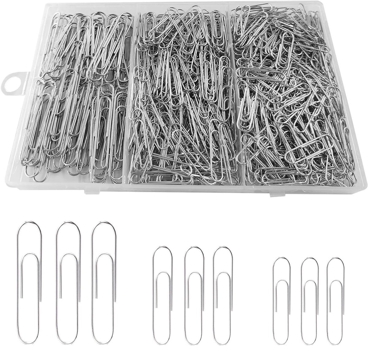 Grote verpakking van 750 paperclips in zilver - 50/33/28mm, metalen kantoorbenodigdheden voor school, sorteren en bevestigen