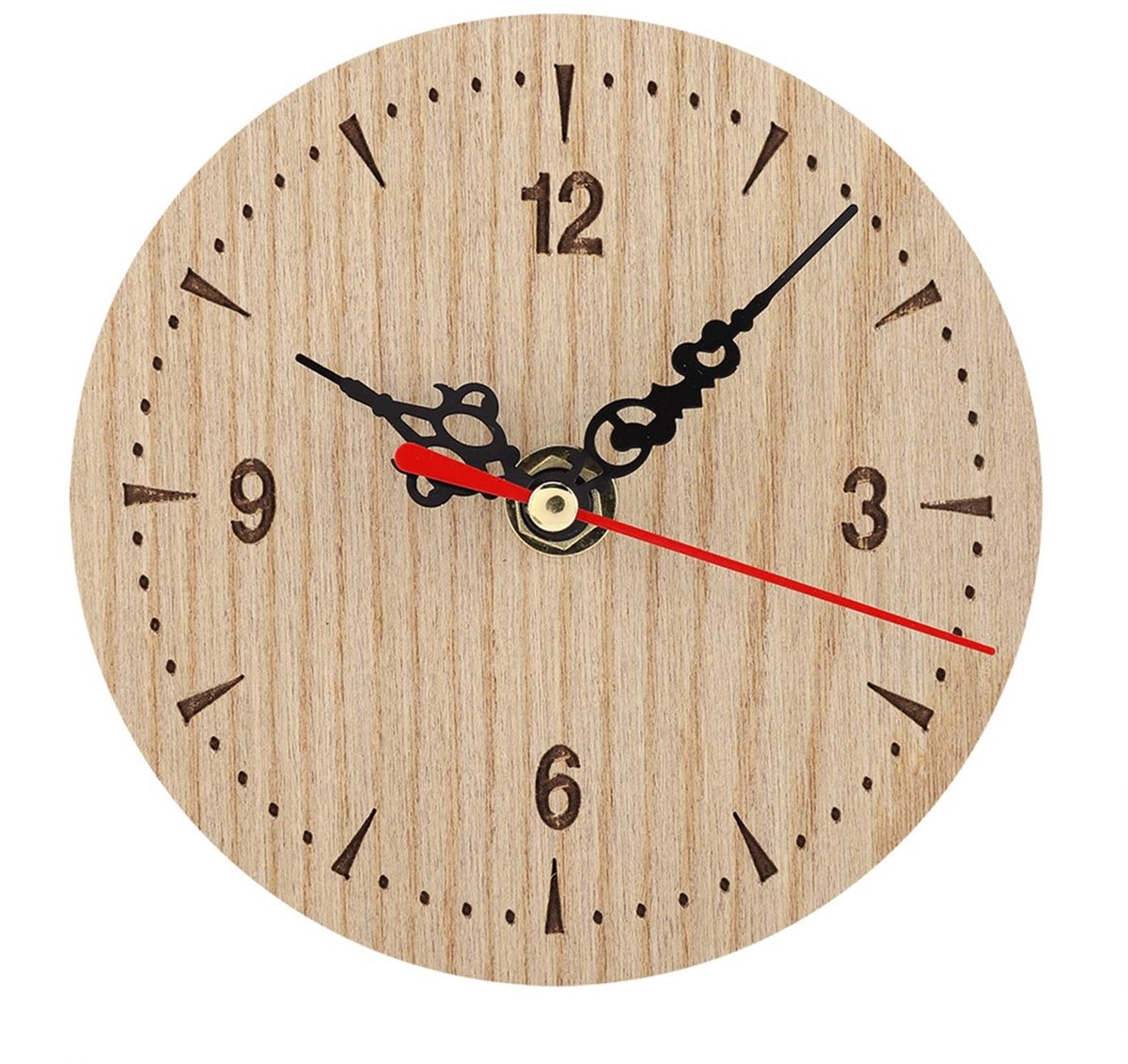 aladdien - Ronde Houten Klok - Vintage Tafelklok - Stille Wandklok - 12cm - Analoge Klok - Decoratie voor Woonkamer en Slaapkamer