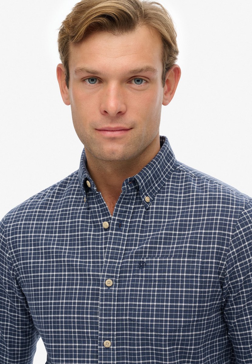 Superdry Premium Oxford overhemd met ruitjes Heren Lange mouwen shirts Marineblauw