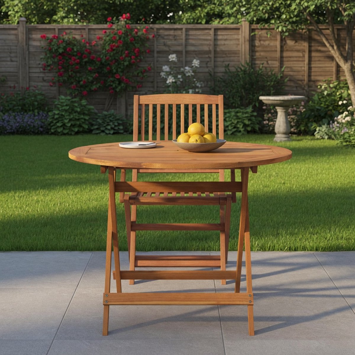 Klaptafel Rond 90 cm Massief Acaciahout - Opvouwbare Tuintafel Outdoor Eettafel - Duurzame