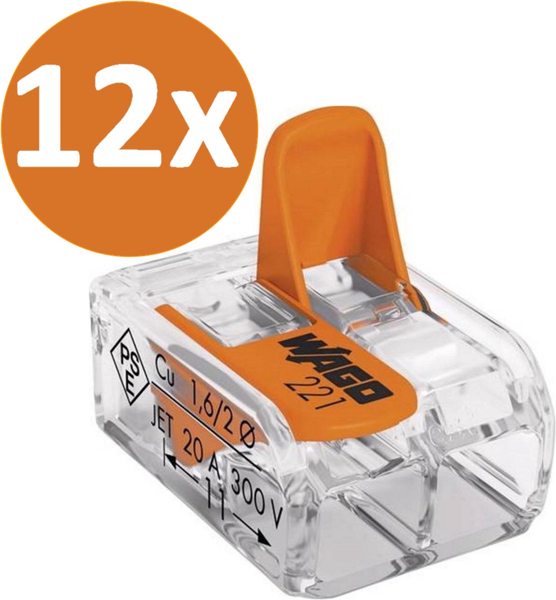 12 Stuks WAGO Lasklem 2-voudig | met hendeltjes | 221-412