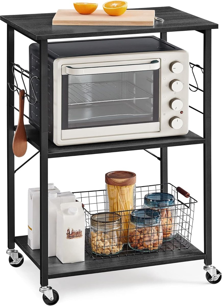 Keukenrek op wielen - Dienblad trolley - Keuken organiseren - Met 6 haken - 40 x 60 x 89 cm
