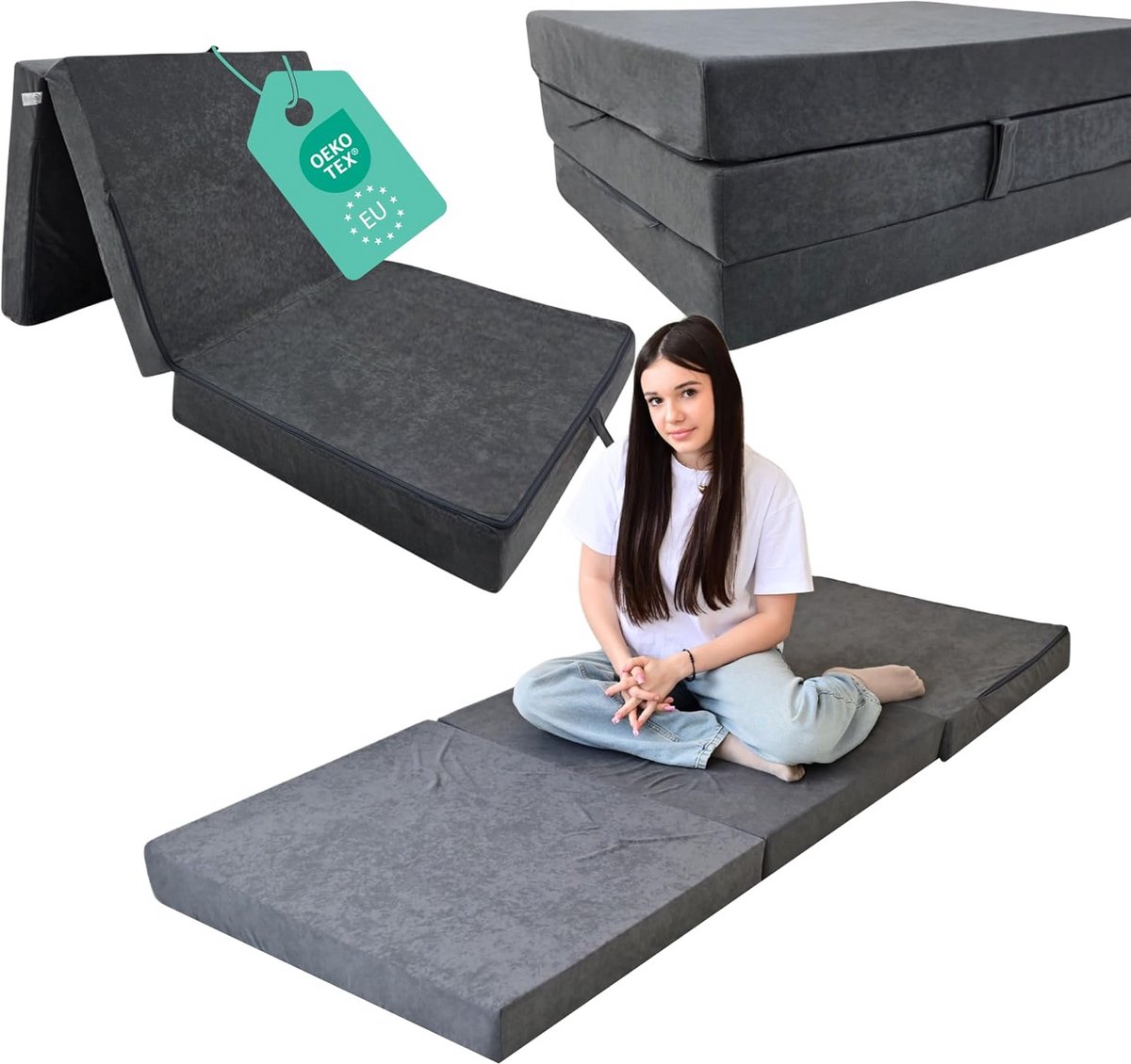 Vouwmatras - Gastenbed - Logeren - Ruimtebesparend - 80x200x10cm - Grijs