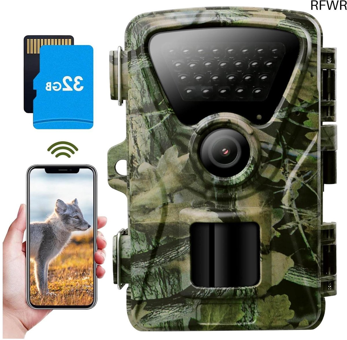 Wildcamera Bewegingsmelder - Nachtzicht Apparaat - Outdoor Observatie - Wifi Telefoonoverdracht - 32 MP 1440p - Groen