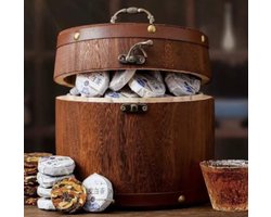 Luxe Houten Geschenkkist met Chenpi Witte Thee 'Dragon Balls' – Premium Gerijpte Chinese Witte Thee met Mandarijnenschil – Exclusief Theepakket Cadeau – Mini Cakes