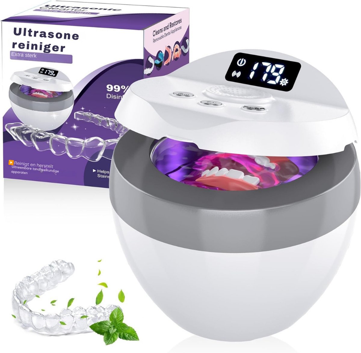 TIM® Brillenbad - Reinigingsapparaat - Ultrasone Bad - Compact - Wit - 17cm x 14cm x 14cm