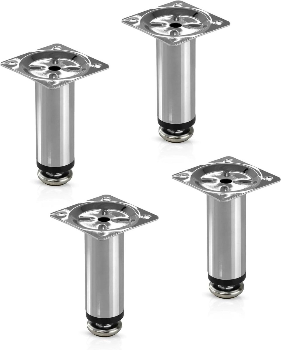 Meubelpoot Set - Kastvoetjes - Meubels Verhogen - In Hoogte Verstelbaar - 10 cm - Gepolijst Chroom